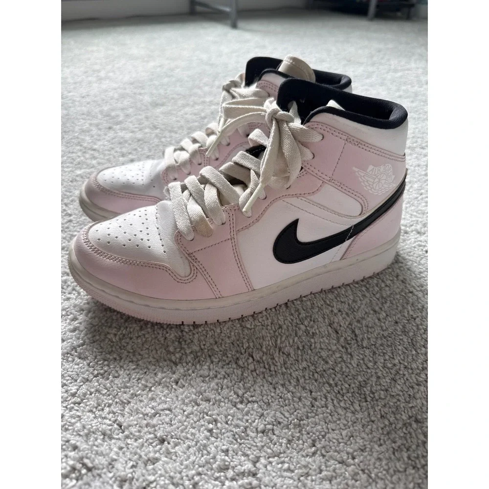 Nike Air Jordan 1 Mid‎ Barely Rose White Black Womens Sneakers BQ6472-500